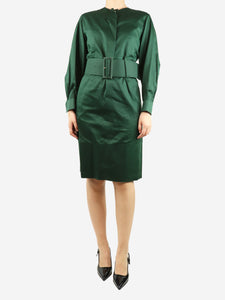 Celine Green cotton belted midi dress - size UK 8