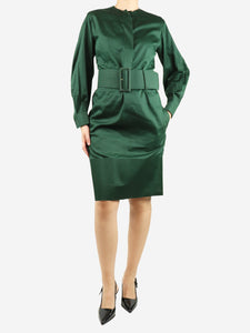 Celine Green cotton belted midi dress - size UK 8