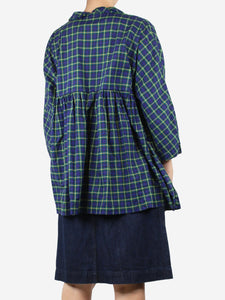 Daniela Gregis Blue checked peplum cotton shirt - size UK 10