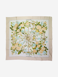 Hermes Cream silk floral scarf