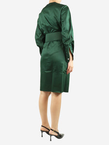 Celine Green cotton belted midi dress - size UK 8