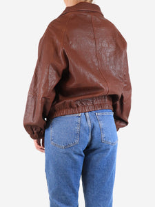 Sandro Bordeaux high-neck leather jacket - size UK 8