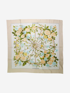 Hermes Cream silk floral scarf