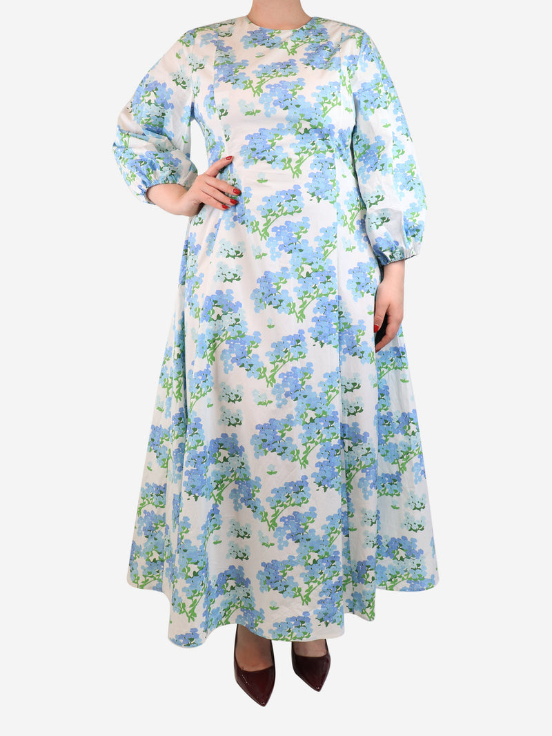 blue floral printed maxi dress