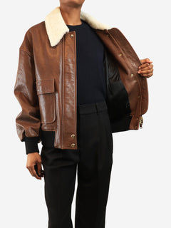 Brown shearling-trimmed leather jacket - size XS Coats & Jackets Khaite 