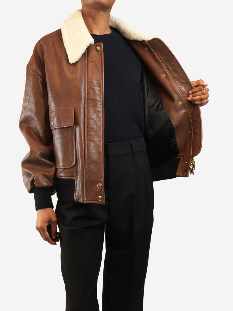 Brown shearling-trimmed leather jacket - size XS Coats & Jackets Khaite 