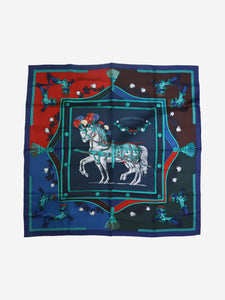 Hermes Blue horse silk scarf