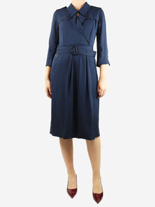 Burberry Dark blue belted midi dress - size UK 8