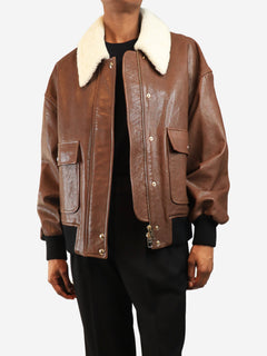 Brown shearling-trimmed leather jacket - size XS Coats & Jackets Khaite 