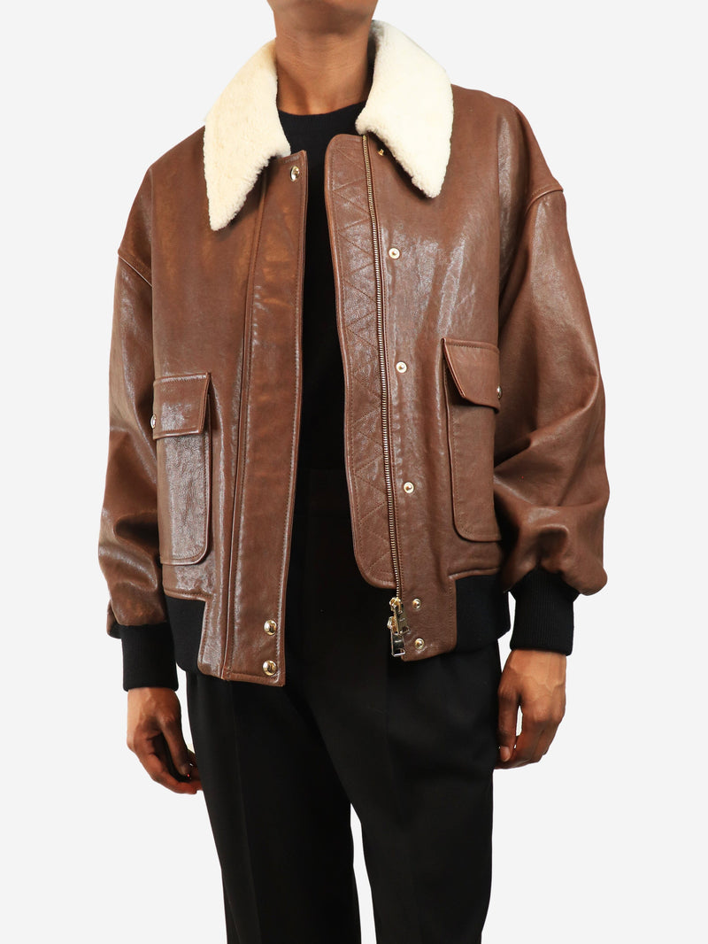 Brown shearling-trimmed leather jacket - size XS Coats & Jackets Khaite 