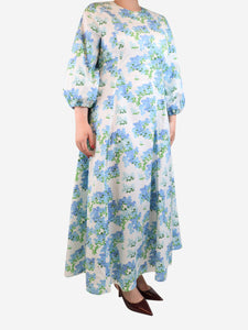 Bernadette White and blue floral printed maxi dress - size UK 14