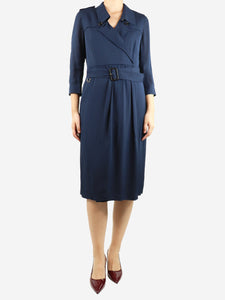 Burberry Dark blue belted midi dress - size UK 8