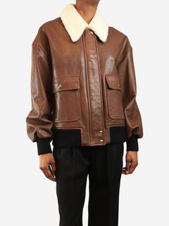 Brown shearling-trimmed leather jacket - size XS Coats & Jackets Khaite 