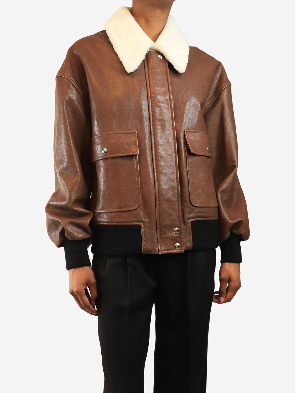 Brown shearling-trimmed leather jacket - size XS Coats & Jackets Khaite 