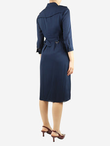 Burberry Dark blue belted midi dress - size UK 8