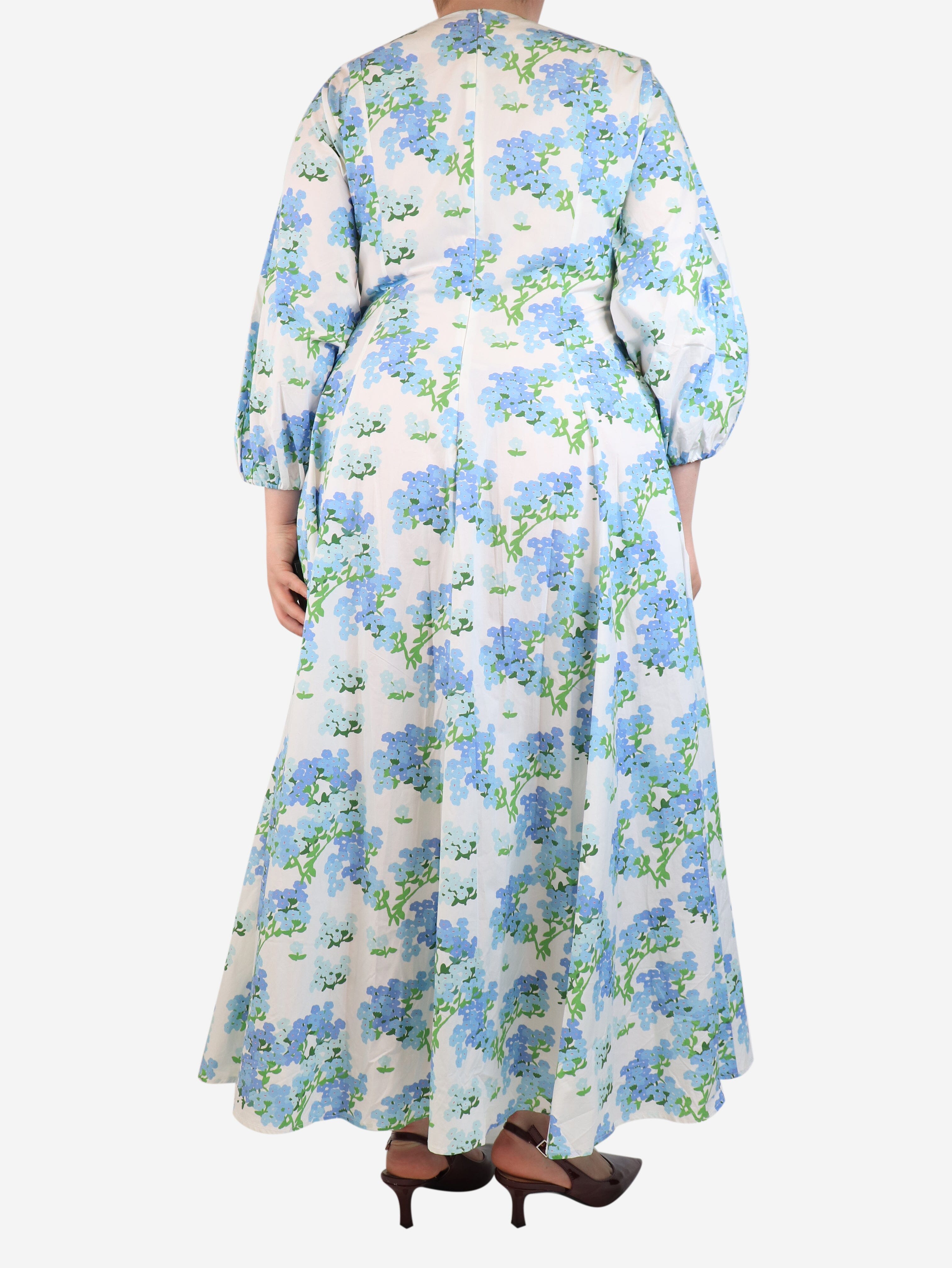 White and blue floral printed maxi dress - size UK 14 Dresses Bernadette 