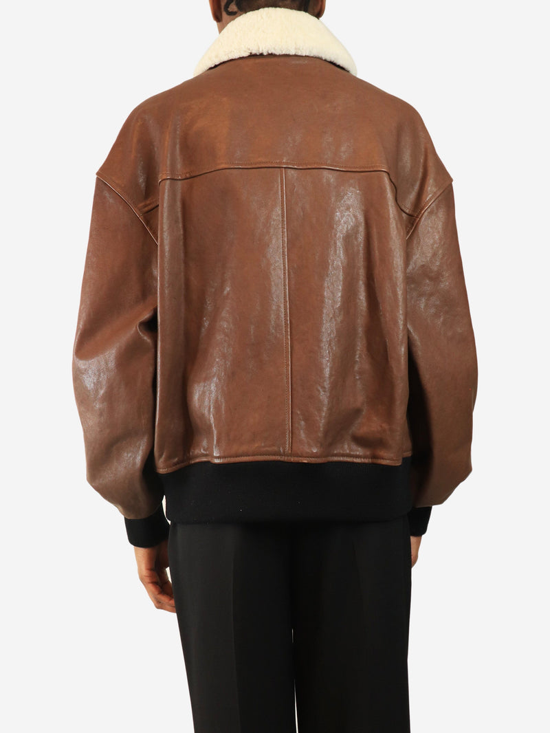Brown shearling-trimmed leather jacket - size XS Coats & Jackets Khaite 