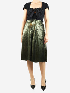 Marques / Almeida Green sequin-embellished midi skirt - size UK 10