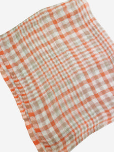 Loro Piana Orange check fringed scarf