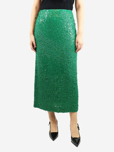 Dries Van Noten Green sequin-embellished midi skirt - size UK 10