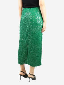 Dries Van Noten Green sequin-embellished midi skirt - size UK 10