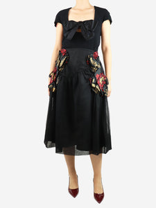 Simone Rocha Black embroidered mesh skirt - size UK 8