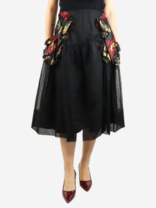 Simone Rocha Black embroidered mesh skirt - size UK 8