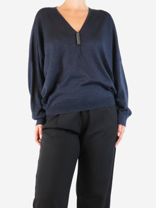 Brunello Cucinelli Navy scollo v-neck sweater - size M