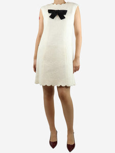 Chanel Cream sleeveless pearl-embellished tweed dress - size UK 12