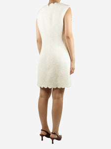 Chanel Cream sleeveless pearl-embellished tweed dress - size UK 12