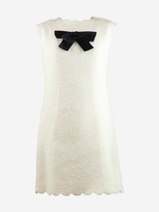 Chanel Cream sleeveless pearl-embellished tweed dress - size UK 12