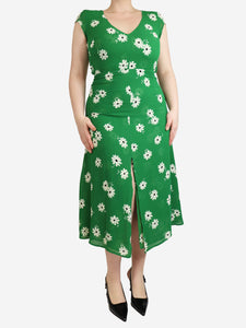 Reformation Green sleeveless floral printed midi dress - size UK 12