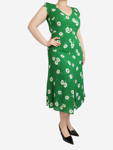 Reformation Green sleeveless floral printed midi dress - size UK 12