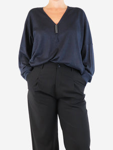 Brunello Cucinelli Navy scollo v-neck sweater - size M