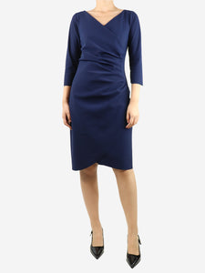 Chiara Boni Deep blue gathered midi dress - size UK 8