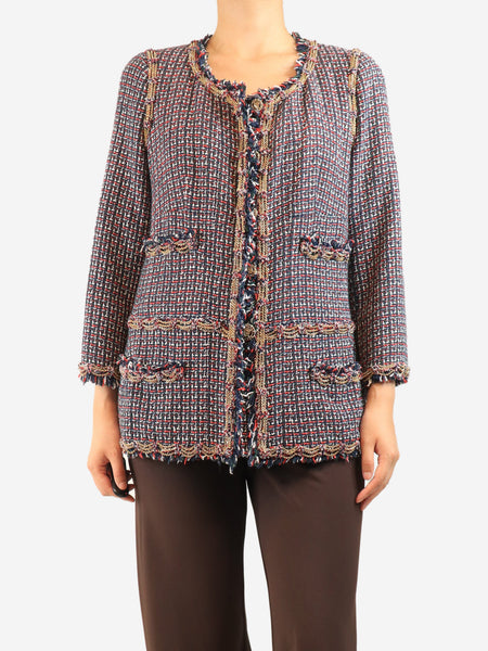 Navy and red tweed chain-trim jacket - size UK 10 product image