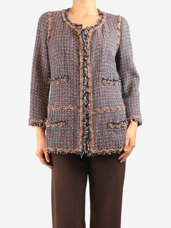 Navy and red tweed chain-trim jacket - size UK 10