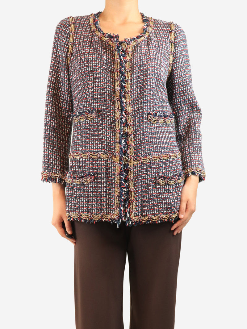 Navy and red tweed chain-trim jacket - size UK 10