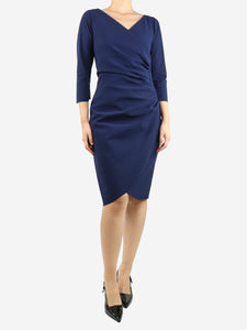 Chiara Boni Deep blue gathered midi dress - size UK 8