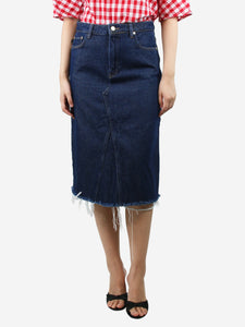 Ganni Blue distressed textured denim midi skirt - size UK 10