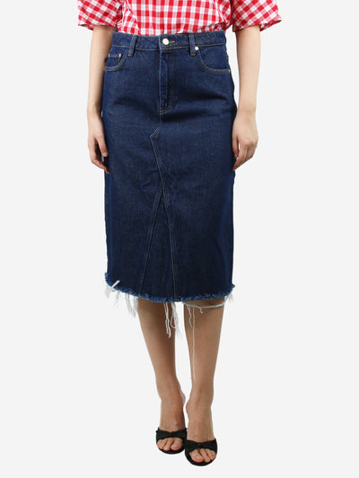 Blue distressed textured denim midi skirt - size UK 10 Skirts Ganni 