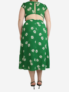 Reformation Green sleeveless floral printed midi dress - size UK 12