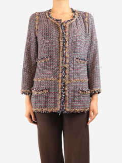 Navy and red tweed chain-trim jacket - size UK 10