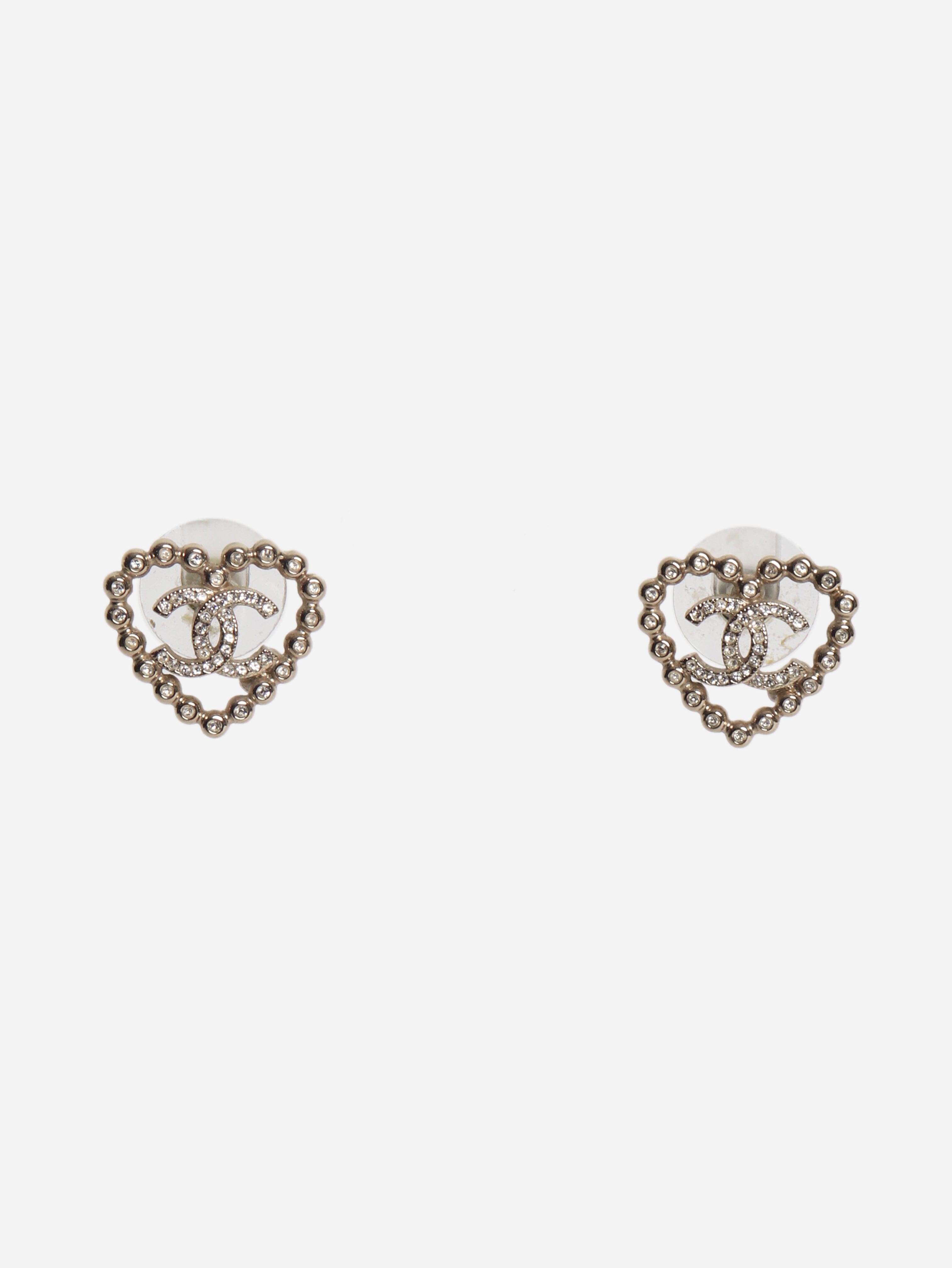 Gold CC diamante heart earrings Earrings Chanel 