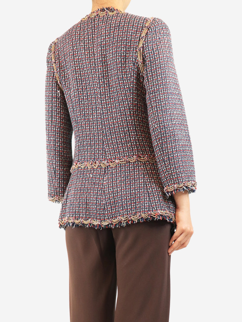 Navy and red tweed chain-trim jacket - size UK 10