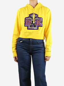 Balmain Yellow sequin embellished cropped hoodie - size M