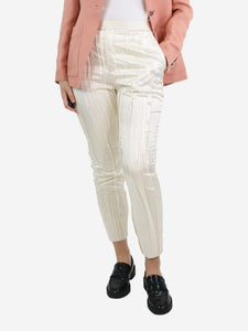 Saint Laurent Cream pleated silk-blend trousers - size UK 10