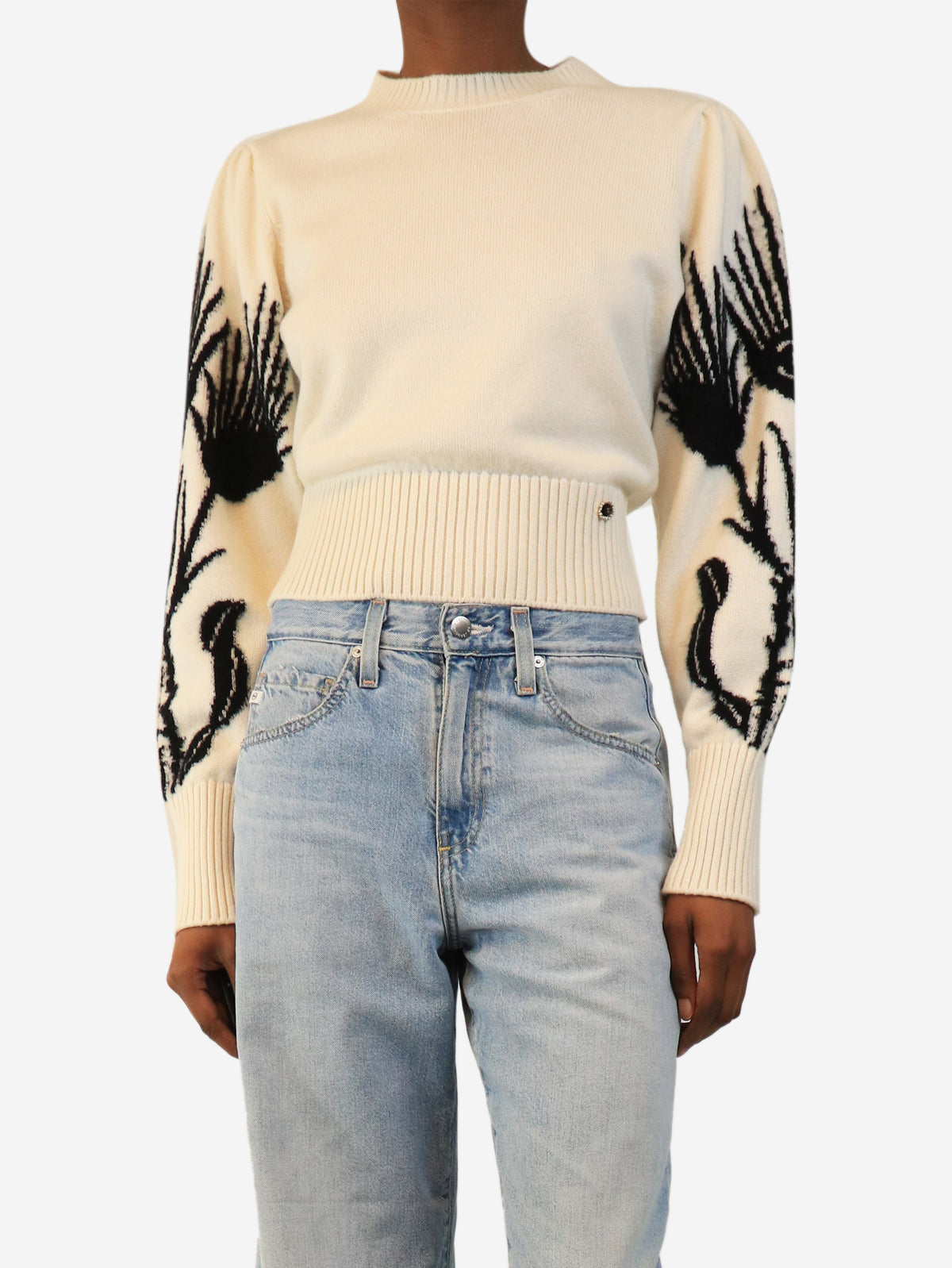 'Château des Dames' Métiers D'Art Pre-Fall 2021 cream and black cashmere jumper - size UK 8