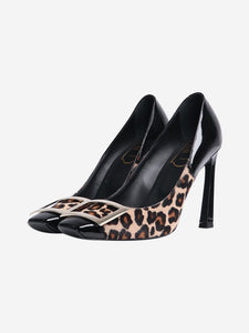 Roger Vivier Black patent leather and leopard print pumps - size EU 37.5