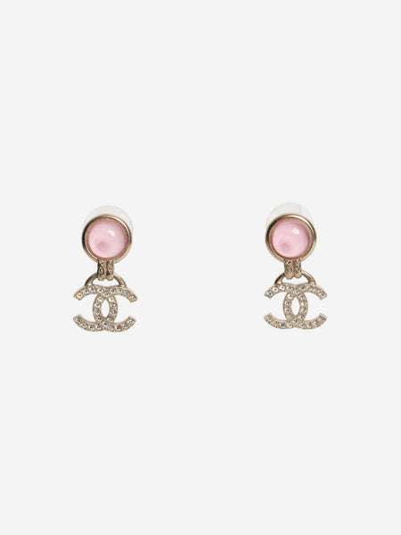 Gold and pink CC rhinestone drop earrings product image